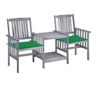 Chaises de jardin avec table à thé et coussins Acacia solide, 159 x 61 x 92 cm, Vert