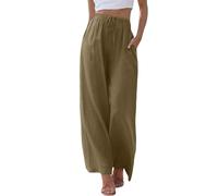 Academy 18 - Pantalon pour femme - Taille haute - Jambe large - Pantalon élastique tendance avec cordon de serrage - Pantalon long confortable avec jambe droite - Poches - Bleu, marron, L