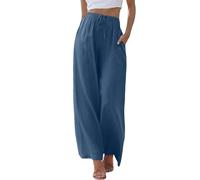Academy 18 - Pantalon pour femme - Taille haute - Jambe large - Pantalon élastique tendance avec cordon de serrage - Pantalon long confortable avec jambe droite - Poches - Bleu, bleu, 3XL