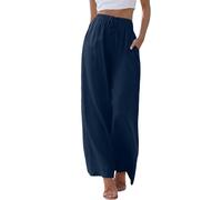 Academy 18 - Pantalon pour femme - Taille haute - Jambe large - Pantalon élastique tendance avec cordon de serrage - Pantalon long confortable avec jambe droite - Poches - Bleu, Marine, XL