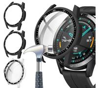 Acadeny 3pièces Coque Protection Écran en Verre Trempé +PC Bumper Compatible avec Huawei Watch GT2 46mm Anti-Rayure Protecteur Étui -2Noir+transparent