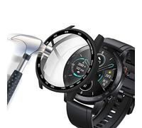 Acadeny Coque Protection Écran en Verre Trempé + PC Bumper Compatible avec Honor MagicWatch 2 46 mm [avec Échelle] Anti-Rayure Protecteur Étui pour Honor MagicWatch 2 46 mm-Noir