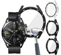 Acadeny Coque Protection Écran en Verre Trempé + PC Bumper Compatible avec Huawei Watch GT3 46mm [avec Échelle] Anti-Rayure Protecteur Étui pour Huawei Watch GT3 46mm -noir, (GT3-case-black-x514)