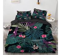 AcaimE Tropical Tropicale Tropique Jungle Tropicale Forêt 140 X 200 Cm Housse De Couette Anti-Rides sans Repassage Polyester Housse De Couette Enfant 140X200 avec 2 Taies d'oreiller 65X65Cm