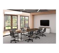 Acajou Salle de conférence moderne de 3,7 m en forme de bateau Table Métal Pieds en acier Bureau Réunion Plus d'oeillets en Forme de boîte de conférence Meubles en bois 360 cm L x 119 cm x 73 cm H