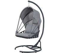 Acamp Moon Fauteuil suspendu avec armature d'extérieur | Armature pliable et résistante aux intempéries | Panier suspendu avec toit pare-soleil | Coussin lavable et confortable avec rembourrage épais