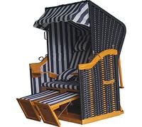 acamp Sylt Corbeille de plage résistante aux intempéries | Confort d'assise optimal grâce au dossier réglable, aux repose-pieds et au toit | Corbeille de plage 2 places en bois certifié FSC® | Coussin