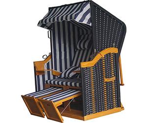 acamp Sylt Corbeille de plage résistante aux intempéries | Confort d'assise optimal grâce au dossier réglable, aux repose-pieds et au toit | Corbeille de plage 2 places en bois certifié FSC® | Coussin