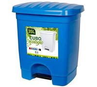 ACAN Poubelle à pédale en plastique avec 1 compartiment - Poubelle de cuisine - Bleu - 35 litres - 45 x 39 x 31 cm