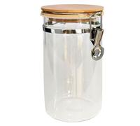 Acan Tradineur Bocal en verre borosilicate avec couvercle en bambou et fermeture métallique, boîte hermétique, pot pour conserver pâtes, café, condiments, 23 x 14 x 10,5 cm, 1400 ml