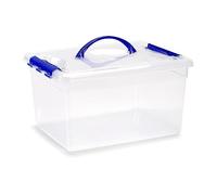 Acan Tradineur - Boîte de rangement transparente avec poignée bleue - En plastique - Conteneur pour ranger jouets, livres, vêtements, couvertures - N° 9-18 x 34 x 27 cm - 12 L