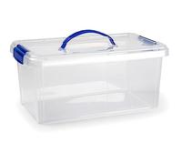 Acan Tradineur Boîte de rangement transparente de 10 litres avec poignée bleue - Conteneur de rangement en plastique pour jouets, livres, vêtements, couvertures, N° 24 - 17,5 x 38,5 x 23 cm