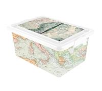 Acan Tradineur Boîte en plastique avec couvercle et fermetures latérales clip, tiroir de rangement multifonction, rangement, objets, maison, fabriqué en Espagne (carte du monde - 23 litres - 45 x 32 x