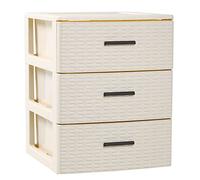 Acan Tradineur - Commode de rangement en rotin plastique - 3 tiroirs - Tour de rangement multifonction - Organiseur auxiliaire, rangement de salle de bain, 46,5 x 36,5 x 36,5 cm, ivoire