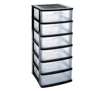 Acan Tradineur - Commode de rangement Sena, 6 tiroirs opaques, plastique, tour de rangement multi-usages, maison, 96,5 x 40 x 39 cm, noir