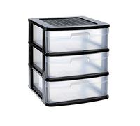 Acan Tradineur - Commode sena 3 tiroirs, plastique noir, 40 x 39 x 49,5 cm, tour de rangement, tiroirs opaques, organisateur auxiliaire multi-usages, rangement, chambre, salle de bain, bureau