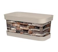 Acan Tradineur - Jardinière en plastique avec soucoupe, modèle pierre, polypropylène, pot pour plantes, fabriqué en Espagne (beige, 40 cm)