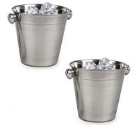 Acan Tradineur Lot de 2 bacs à glaçons en acier inoxydable Ø 14 cm Seau à glace avec poignées Finition mate Récipient de refroidissement pour bouteilles, boissons, champagne, vin, bière