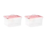 Acan Tradineur - Lot de 2 boîtes de rangement transparentes en plastique, conteneurs pour jouets, livres, vêtements, couvertures, env. 9-12 litres, 18 x 34 x 27 cm, couvercle couleur pastel aléatoire