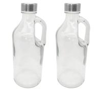 Acan Tradineur Lot de 2 bouteilles en verre avec anse 1 000 ml, couvercle à visser en plastique et métal, carafe distributrice d'eau froide ou chaude 24,7 x 9,5 cm