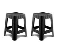 Acan Tradineur Lot de 2 tabourets en plastique fabriqués en Espagne Design rotin pour la maison ou le travail Noir 36 x 36 x 45 cm
