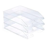 ACAN Tradineur - Lot de 3 bacs de bureau empilables, en plastique, Organisateur pour documents A4, magazines, brochures, à poser sur le bureau, fabriqué en Espagne (Transparent - 35 x 25,5 x 6,5 cm