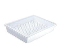 Acan Tradineur Lot de 3 bacs de rangement réutilisables en plastique rectangulaires alimentaires avec couvercle et grille, fabriqué en Espagne, 4 litres, 35 x 27,5 x 6,5 cm, blanc