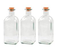 Acan Tradineur Lot de 3 bouteilles en verre avec bouchon en liège rechargeable, design traditionnel, capacité 1 litre, liqueurs, vin, eau-de-vie