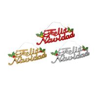 Acan Tradineur - Lot de 3 Pancartes Pendue Métallisées Joyeux Noël - Fabriqué en Plastique - Article pour décoration de Noël - 12 x 29 cm - Couleurs aléatoires