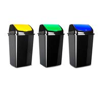 Acan Tradineur Lot de 3 poubelles avec couvercle basculant pour recyclage, en plastique, 50 litres, recyclage pour plastique, papier et verre, 68,5 x 40 x 35 cm
