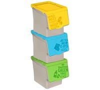 ACAN Tradineur Lot de 3 poubelles empilables en polypropylène pour rangement des déchets, ouverture facile, recyclage (papier, plastique et verre, 27 litres, 31,5 x 29,5 x 39,5 cm)