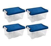 Acan Tradineur - Lot de 4 boîtes de rangement en plastique - N° 10 - Transparent avec couvercle bleu - Modèle HG - Capacité 5 litres - Dimensions : environ 19 x 30 x 14,5 cm