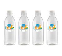 Acan Tradineur Lot de 4 bouteilles en plastique avec bouchon à vis, réutilisables et recyclables, eau, lait, smoothies, jus de fruits, boissons gazeuses, réfrigérateurs, 1 litre, 26 x 8 cm