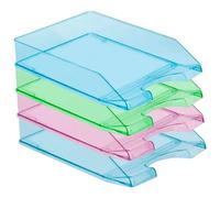 ACAN Tradineur Lot de 4 plateaux de bureau empilables, plastique transparent, organiseur de documents A4, magazines, brochures, bureau, fabriqué en Espagne (assortiment - 35 x 26 x 6,5 cm)