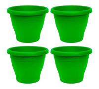 Acan Tradineur Lot de 4 pots de fleurs ronds en plastique pour plantes et fleurs méditerranéennes avec trous inférieurs, récipient extérieur et intérieur de la maison Vert 20 cm