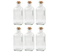Acan Tradineur Lot de 6 bouteilles en verre avec bouchon en liège réutilisables, rechargeables, spiritueux, huile, eau, vin, whisky, mariage - 700 ml