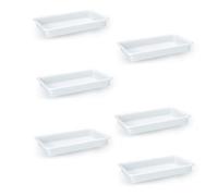 Acan Tradineur Lot de 6 plateaux rectangulaires pour réfrigérateur, polypropylène résistant, hôtellerie, fabriqués en Espagne - 2,1 l - 34 x 20,5 x 4,5 cm - Blanc