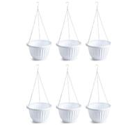 Acan Tradineur Lot de 6 pots ronds suspendus en plastique pour plantes, fleurs, balcon, terrasse, maison, fabriqué en Espagne Blanc 25 x 15 cm