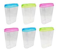 Acan Tradineur Lot de 6 récipients réutilisables en plastique avec couvercle, bocal, rangement, pâtes, légumineuses, céréales, café, fabriqué en Espagne, 1,5 l, 22,5 x 15,5 x 7,8 cm, couleur aléatoire
