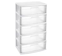 Acan Tradineur Nil Commode de rangement en plastique 5 tiroirs translucides Blanc 100,5 x 56 x 40 cm