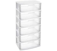 Acan Tradineur Nil Commode de rangement en plastique 6 tiroirs translucide 119,5 x 56 x 40 cm Blanc