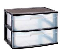 Acan Tradineur Nil Commode de rangement pour la maison ou le travail, en plastique, 2 tiroirs translucides, 41,5 x 56 x 40 cm, noir