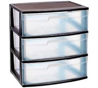 Acan Tradineur Nil Commode de rangement pour la maison ou le travail en plastique 3 tiroirs translucide Noir 61 x 56 x 40 cm