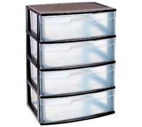 Acan Tradineur Nil Commode de rangement pour la maison ou le travail, en plastique, 4 tiroirs translucides, 80,5 x 56 x 40 cm, noir