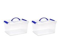 Acan Tradineur - Pack de 2 boîtes de rangement transparentes avec poignée bleue - Fabriqué en plastique - Conteneur pour ranger des jouets, livres, vêtements, couvertures - N° 9-18 x 34 x 27 cm - 12