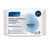 Acan Tradineur Papier Hygiénique Jetable, Frais, Biodégradable, Adapté aux Toilettes, WC, Hygiène Périanale, Enrichi en Hamamélis, Aloe Vera et Camomille, Lot de 60