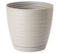 Acan Tradineur Pot de fleurs rond avec soucoupe, design Sahara, Ø 23 cm, en plastique, idéal pour jardin extérieur, terrasse ou balcon, couleur assortie