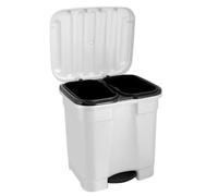 Acan Tradineur Poubelle à pédale avec 2 compartiments, plastique, poubelle avec 2 bacs intérieurs, fabriquée en Espagne (blanc, 46 litres, 45,5 x 43,5 x 39 cm)