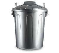 Acan Tradineur Poubelle en plastique avec couvercle et poignées - Fabriqué en Espagne - Conteneur à déchets - Capacité 31 litres - 48,2 x 37,5 x 37,5 cm - Couleur Gris.