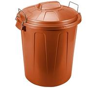 Acan Tradineur Poubelle en plastique avec couvercle et poignées métalliques, fabriquée en Espagne, capacité de 100 litres, Ø 49,9 x 75,5 cm, marron